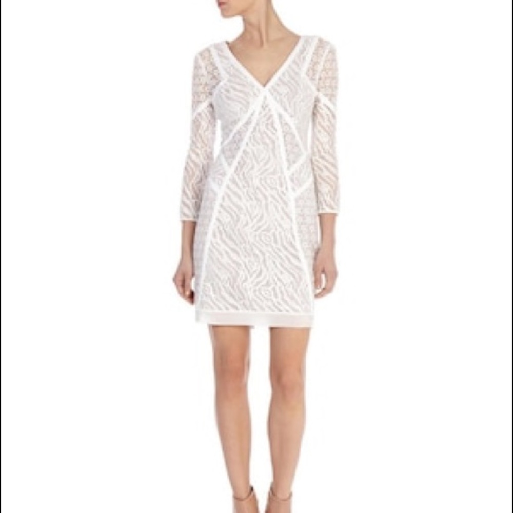 Karen Millen White Lace Mini Dress Long Sleeve! Bridal shower rehearsal dinner